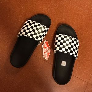Black Checkered Vans Slides
